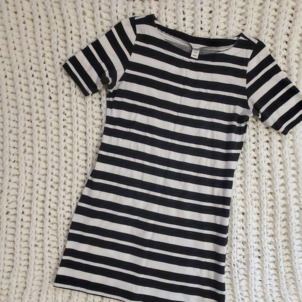 Black and white striped cotton dress